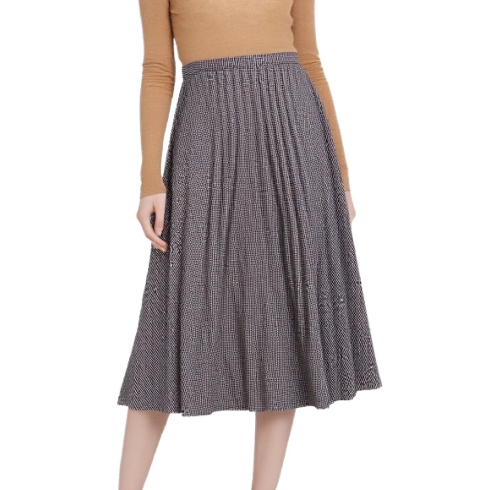 Chaus Black and Tan Houndstooth Pleated A-Line Midi Skirt Size Small